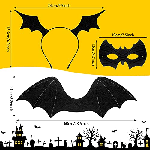 3 Pcs Halloween Bat Costume Kids Set Black Headband Mask Wings | Halloween Bat Accessories for Kids Adults, Cosplay Costume Ball, Bat Mask Wings for Boys Girls, Devil Dress up Outfit Gift