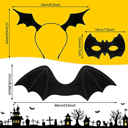 3 Pcs Halloween Bat Costume Kids Set Black Headband Mask Wings | Halloween Bat Accessories for Kids Adults, Cosplay Costume Ball, Bat Mask Wings for Boys Girls, Devil Dress up Outfit Gift