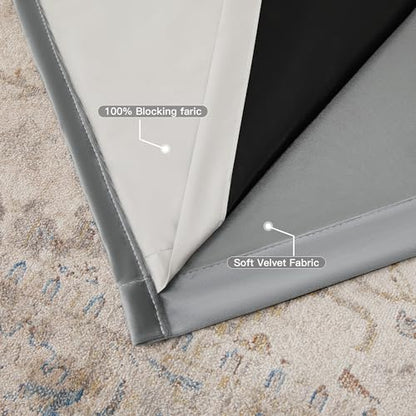 BULBUL Champagne Grey 100% Full Blackout Velvet Curtains,63 inches Long Modern Liner Curtains Thermal Drapes Panels for Living Room Bedroom Grommet Set of 2 - color: Champagne & Grey, size: 52"W x 63"L (Pack of 2)