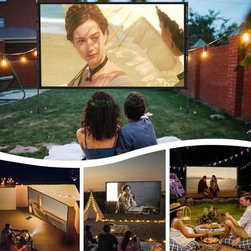 Outdoor Projector Screen with Stand 120 Inch, Portable Indoor/Outdoor 4K HD Movie Screen 16:9, Wrinkle-Free & Lightweight with Carry Bag for Backyard Camping Movie Nights