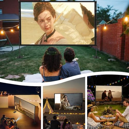 Outdoor Projector Screen with Stand 120 Inch, Portable Indoor/Outdoor 4K HD Movie Screen 16:9, Wrinkle-Free & Lightweight with Carry Bag for Backyard Camping Movie Nights