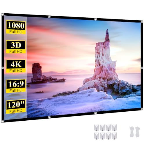 Portable Projector Screen 120 inch Movie: Outdoor Projection Screens 4K HD Foldable Anti-Crease Indoor Hanging Wall Home Theater