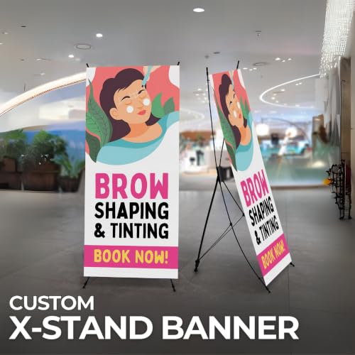DreamController Lashes & Brows X-Stand Banner by DC | 30"x65" Adjustable Tripod Display | Brow Shaping Tinting Book Naw Vertical Banner for Trade Shows & Events | Made in USA | (Stand Not Included) - color: Brow Shaping Tinting Book Naw, size: X Banner -