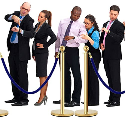 4 Pack Blue Velvet Stanchion Rope, 5ft Velvet Ropes Stanchion Ropes with Gold Clasps, Crowd Control Rope Queue Safety Sarriers Stanchion Post Rope for Party Event and Red Carpet - color: Blue