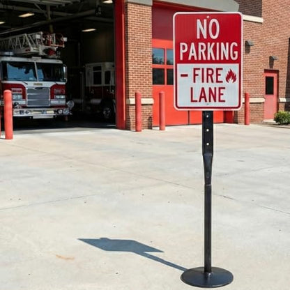 Cast Iron Sign Stand, 48 In Tall Pedestal Post, 12 In Base, Parking, Black | Outdoor metal pedestal post fits signs up to 18 x 24 in for parking, streets, businesses and driveways - size: 12"