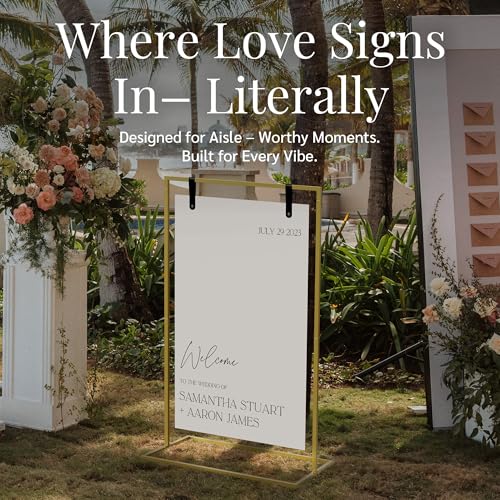 Gold Wedding Welcome Sign Stand with Holder - Elegant Metal Easel Display for Seating Chart, Reception Signs, Welcome Board - 30+ Customizable designs for Baby, Bridal Shower - Versatile Party Sign Holder - color: Gold