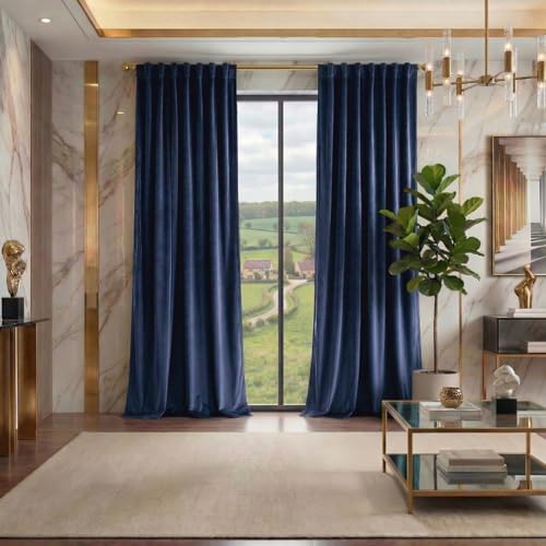 Navy Blue Velvet Curtains 84 inches Long Room Darkening Thermal Insulated | Super Soft, 2 Panels, Window Drapes with Back Tab & Rod Pocket for Living Room Bedroom, 52" W x 84" L - color: Navy Blue, size: 52"W x 84"L (Pack of 2)