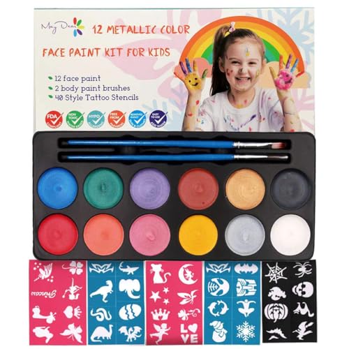 Maydear Face Painting Kit for Kids, 12 Colors Safe and Non-Toxic Large Water Based Face Body Paint - Pearl - color: Pearl