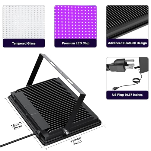 Black Lights 500W LED Black Flood Light with Plug(6ft Cable) for Body Paint, Fluorescent Poster, Neon Glow in The Dark Night - size: 500
