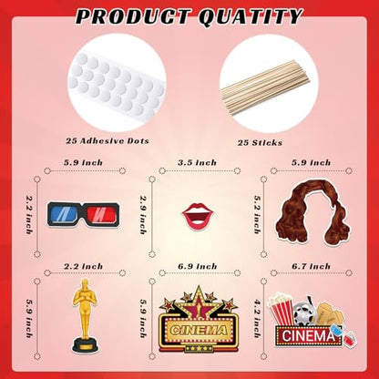 25pcs Hollywood Movie Night Photo Booth Props Oscar Themed Party Movie Star Photo Accessories Red Carpet Decoration