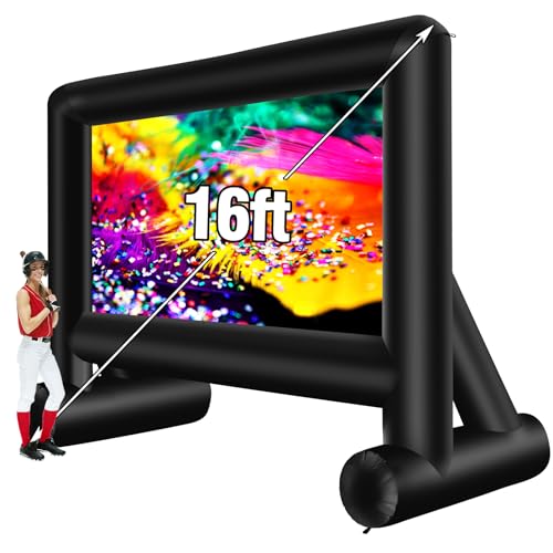 16 Feet Inflatable Projector Screen Outdoor Inflatable Movie Screen with Blower Carry Bag - Front and Rear Projection Blow Up Screen for Backyard Movie Night Pool Party