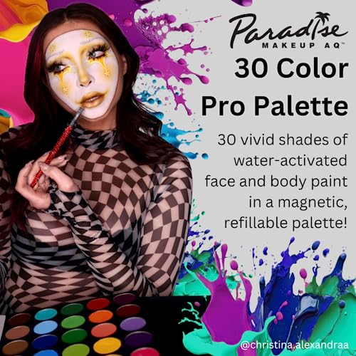 Mehron Makeup Paradise AQ - 30 COLOR PRO PALETTE, Water-Activated Makeup | 30 Color Professional Face & Body Paint Makeup for Cosplay, Theater, & Halloween. Vegan, Cruelty-Free, & Made in USA.