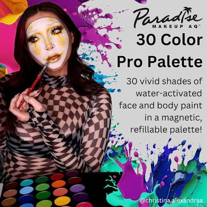 Mehron Makeup Paradise AQ - 30 COLOR PRO PALETTE, Water-Activated Makeup | 30 Color Professional Face & Body Paint Makeup for Cosplay, Theater, & Halloween. Vegan, Cruelty-Free, & Made in USA.