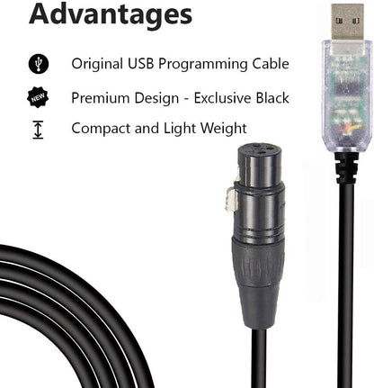 USB to DMX Cable RS485 Adapter Converter 3PIN XLR Female DMX512 Interface Freestyler Software PC Control Dimmer Cable with FT232RL Chip Support Win10 Mac OS (3 Meters) - color: Black, style: Female Connector-3M