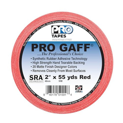 2" Pro Gaff Gaffers Tape 55 yards length red matte. Premium Heavy-Duty Gaffers Tape trusted by professional Gaffers. Made in the USA. Holds Tight, Easy to remove. (Pack of 24)