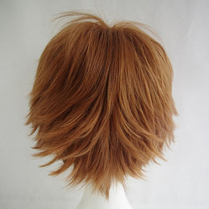LABEAUTÉ Short Fresh Brown Anime Cosplay Wig Male Men Anime Layered Unisex Heat Resistant Hair Wig with Bangs for Party and Halloween for Gift + Free Cap - color: Fresh Brown