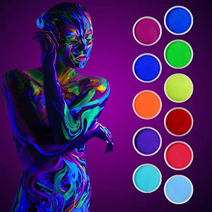 MEICOLY Neon White Face Paint,1.05oz Glow Blacklight Water Based Body Paint,Fluorescent Water Activated Face Paint for Adult and Children,Halloween White Face Paint Split Cake,White/UV Blue - color: white face paint