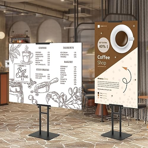 VEVOR Poster Stand, Adjustable Height Up to 75", Double-Sided Heavy Duty Pedestal Sign Holder, Floor Standing Sign Holder Banner Stand with Shock-absorbing Base for Display, for Board and Foam, Black | Double-Sided Floor Standing Sign Holder Banner Stand