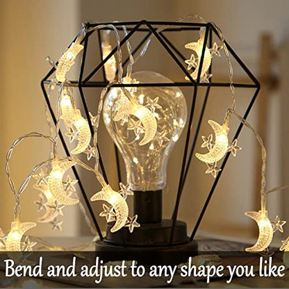 Fielegen 40 LED Moon String Lights Battery Operated 20ft Moon Mini Star Fairy Lights for Patio Garden,Wedding Garden Decoration,Party Festival Lights, Ramadan Decorations Light