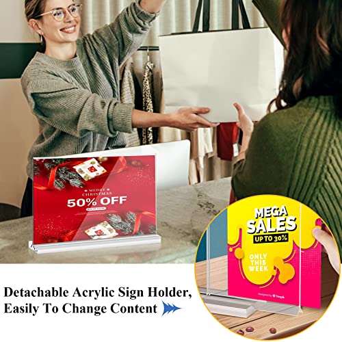 Acrylic Sign Holder 8.5 x 5.5, 8 Pack Double-Sided Standup Table Top Clear Sign Holders, T Shape Horizontal Plastic Acrylic Picture Frame Menu Flyer Paper Holder Display Stands for Office Store Wedding - size: 8 Pack 8.5x5.5''