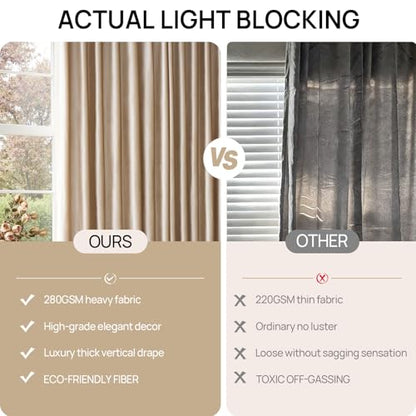 Beige Champagne Velvet Curtains 84 Inch: Pinch Pleated 2 Panels Luxury Living Room Darkening Thermal Insulated Drape with Hooks- Elegant Soundproof Noise Reducing Back Tab Window Curtain for Bedroom - color: Pinch Pleated | Beige/Champagne, size: 40"W x 8