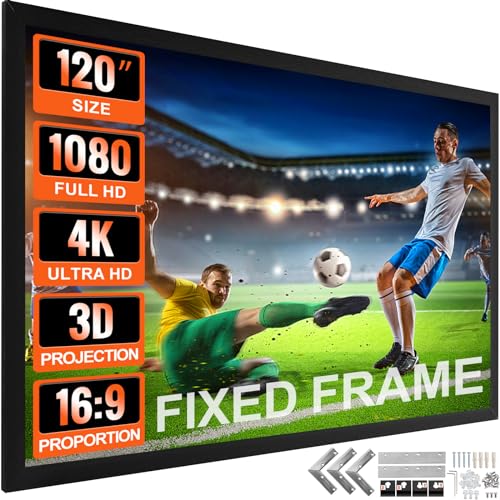 VEVOR Projector Screen 120inch Outdoor Projector Screen 16:9 Movie Screen Fixed Frame 3D Projector Screen for 4K HDTV Movie Theater - size: 120inch