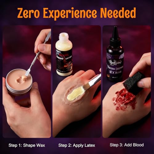 SFX Makeup Kit Fake Blood Scar Wax Liquid Latex Cosplay Set | All-in-one Halloween SFX makeup kit for zombie & vampire cosplay costumes stage performance