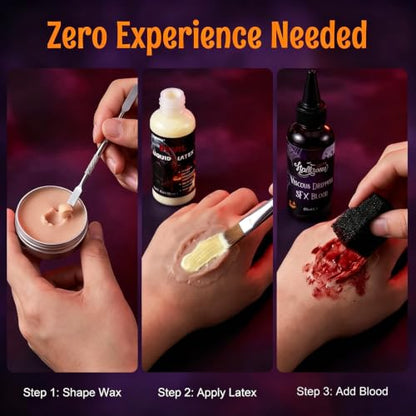 SFX Makeup Kit Fake Blood Scar Wax Liquid Latex Cosplay Set | All-in-one Halloween SFX makeup kit for zombie & vampire cosplay costumes stage performance