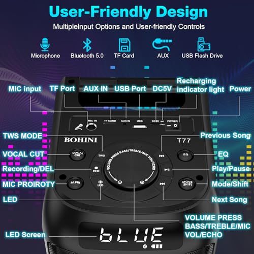 Bluetooth Speaker, 160W Peak Powerful Loud Stereo Sound Deep Bass Wireless Boombox Portable Large Party Speakers with Subwoofer TWS Pairing Dynamic LED Light for Outdoor Camping Backyard Events