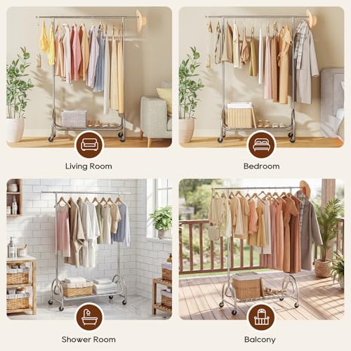 TigerParty Heavy Duty Clothing Rack for Hanging Clothes, Metal Clothes Rack Load 600 LBS, Rolling Coat Racks for Hanging Clothes with Lockable Wheels, Wardrobe Closet Garment Racks for Bedroom - size: 63" or 68"