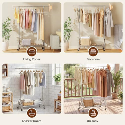 TigerParty Heavy Duty Clothing Rack for Hanging Clothes, Metal Clothes Rack Load 600 LBS, Rolling Coat Racks for Hanging Clothes with Lockable Wheels, Wardrobe Closet Garment Racks for Bedroom - size: 63" or 68"