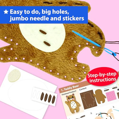 KRAFUN Woodland Animal Sewing Kit for Kids Ages 6+ | 8 Dolls | Sew 8 woodland animals: Bear, Bunny, Fox & Owl. Instructions & felt included. Beginner gift for girls & boys - color: Woodland Animal