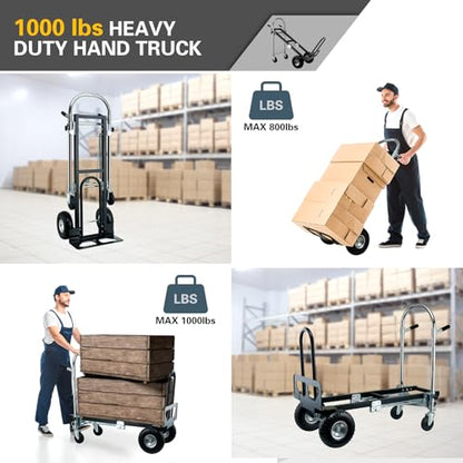 3 in 1 Convertible Hand Truck Dolly Cart with Wheels (Black) | 1000 Lbs Appliance Dolly with Solid Wheels, Hand Truck Heavy Duty for Moving,Transport in Warehouses,Home,Factory - color: Black