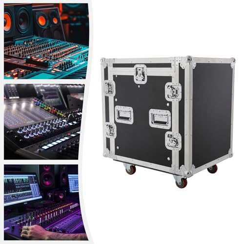 14U PA DJ Rack/Road ATA Case, Network & Stereo Rack with Slant Mixer Tops, Heavy-Duty DJ Work Table Rolling Studio Equipment Cabinet, Amplifier Mixer Storage Stand for Pro Tour Grade, Live Sound - size: 14U