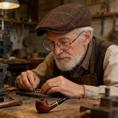 Old Man Grandpa Costume Accessories Kit - 3Pcs Set with Wool Blend Flat Cap, Fake Glasses, and Prop Pipe for Cosplay - color: Brown Set