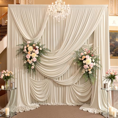 20ft×15ft Beige Backdrop Curtain for Wedding Parties - color: Beige, size: W5' x H15'(4 panels)