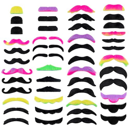 48 Pcs Fake Mustaches, Self Adhesive Fake Beard, Novelty Hairy Beard, Costume Facial Hair for Halloween Party - color: Color+black