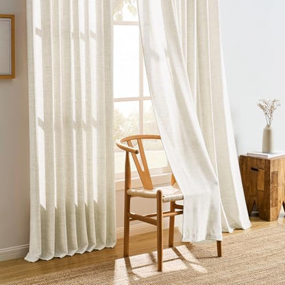RAIN CITY Natural Pinch Pleated Curtains 45 Inches Long 2 Panels Set, Natural Linen Blend Slub Yarn Sheer Window Drape for Small Windows Bedroom 42 by 45 Inch - color: Natural, size: 42"W x 45"L (Pack of 2)