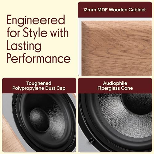 Pyle 6.5" Home Audio Speakers, 2-Way Passive Bookshelf, 240W Max Power, 1" Silk Dome Tweeter, Composite Woofer, Gold Plated 5 Way Binding Post, Rubber Surrounds, Beautiful Wood Grain Finish - Pair - color: Farmhouse Wood, size: 6 inch