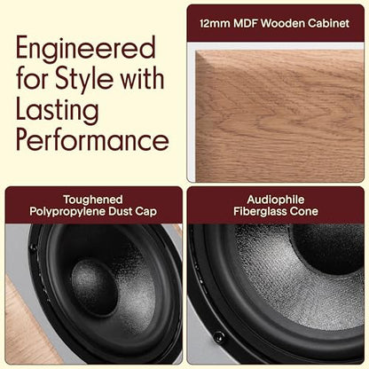 Pyle 6.5" Home Audio Speakers, 2-Way Passive Bookshelf, 240W Max Power, 1" Silk Dome Tweeter, Composite Woofer, Gold Plated 5 Way Binding Post, Rubber Surrounds, Beautiful Wood Grain Finish - Pair - color: Farmhouse Wood, size: 6 inch
