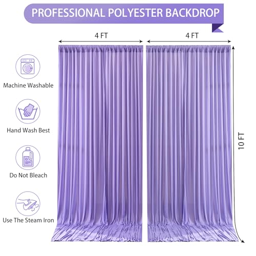 Lavender Backdrop Curtain 2 Panels-Wrinkle-Free Champagne Curtains Polyester Photography Drapes for Baby Shower Birthday Party Photo Background Backdrop Stand- 8 X10FT (Lavender) - color: Lavender, size: W4' x H10'(2 panels)