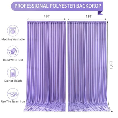 Lavender Backdrop Curtain 2 Panels-Wrinkle-Free Champagne Curtains Polyester Photography Drapes for Baby Shower Birthday Party Photo Background Backdrop Stand- 8 X10FT (Lavender) - color: Lavender, size: W4' x H10'(2 panels)