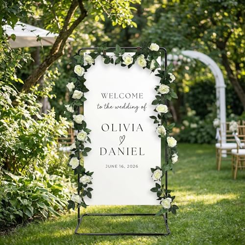 Wedding Welcome Sign Stand Fabric Banner Stand With Design Bundle Rose Vine | Cloth Linen Sign Holder Easel Stand for Sign Poster, Bridal Baby Shower With Stand Adjustable Welcome to Our Wedding , Black - color: Black