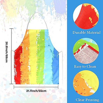 Kyson Artist Costume for Adult 8 Pcs Painter Halloween Dress Up with Beret Apron Palette Paint Brushes Earrings Bandana Beard - color: Rainbow Pattern Apron