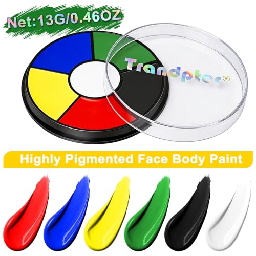 6 Color Face Paint Wheel for Soccer Game – Waterproof Face Body Paint Cream, Portable Design with Red White Blue Yellow Green Black, Hypoallergenic Non-Toxic for Soccer Fans Game Day Tailgate