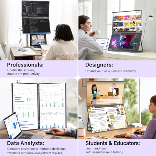 InnoView 23.8" Dual Portable Monitor 180Hz 2560 x 1440P 2K 100% sRGB - Foldable & Stackable Design with 315° Screen Adjustment & 180° Stand | USB-C/HDMI, Dual Monitor for Laptop, Mac, Windows - size: 23.8 inch QHD 180Hz