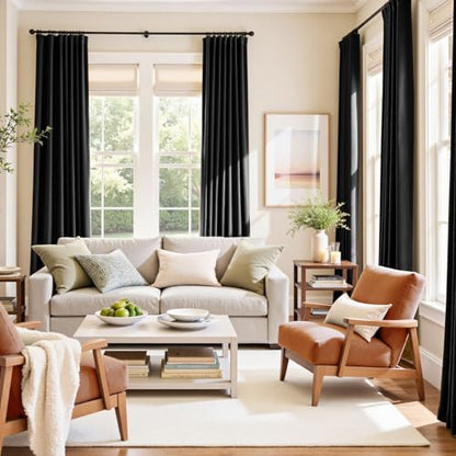 Blackout Black Velvet Curtains Rod Pocket 42×90 Inch 2 Panels | Soft Velvet, For Bedroom & Living Space, Light Shifting Texture, Elegant Drape, Classic - color: R | Black, size: 42"W x 90"L (Pack of 2)