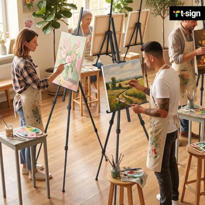 T-Sign 21 to 66 Inch Heavy Duty Easel Stand - Adjustable Metal Tripod Art Easel for Painting and Display, Portable Canvas Stand with Carrying Bag for Artists, Floor, Tabletop, and Outdoor Use (2-Pack) - style: 66 Inch Anthracite Black (2 Pack)