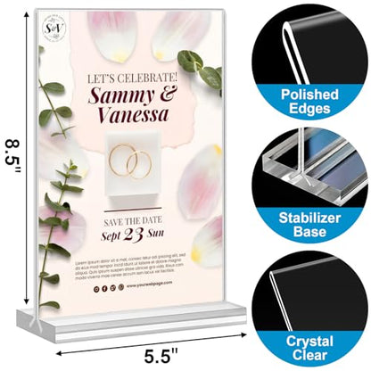 Acrylic Sign Holder 5.5 x 8.5, 10 Pack Double-Sided Stand up Table Top Clear Sign Holders, T Shape Plastic Acrylic Picture Frame Menu Flyer Paper Holder Display Stands for Office Store Wedding Party - size: Vertical 10 Pack 5.5x8.5''