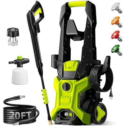 Electric Pressure Washer 5000 PSI 2.5 GPM, Bothlin Portable Power Washer with 4 Quick-Connect Nozzles, Soap Tank & Foam Cannon, High Power Water Pressure Washer for Car, Driveway, Patio, Home Cleaning - color: Black and industrial green